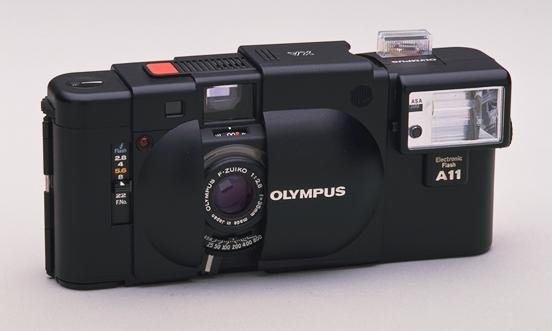 olympus xa with a11 flash attached
